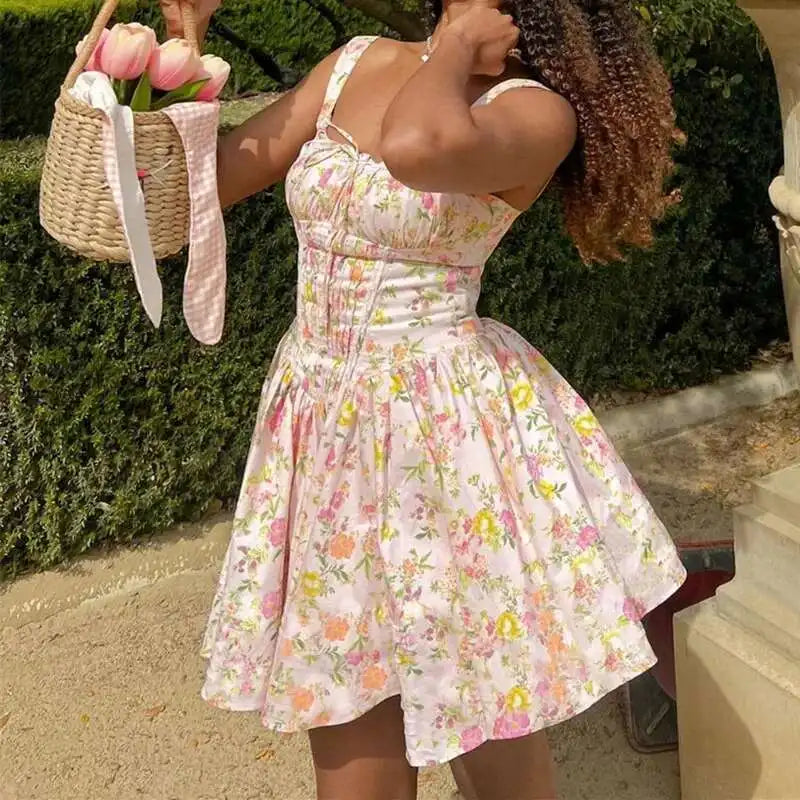 Wrap Pleated A-Line Mini Dress - Cottagecore Style