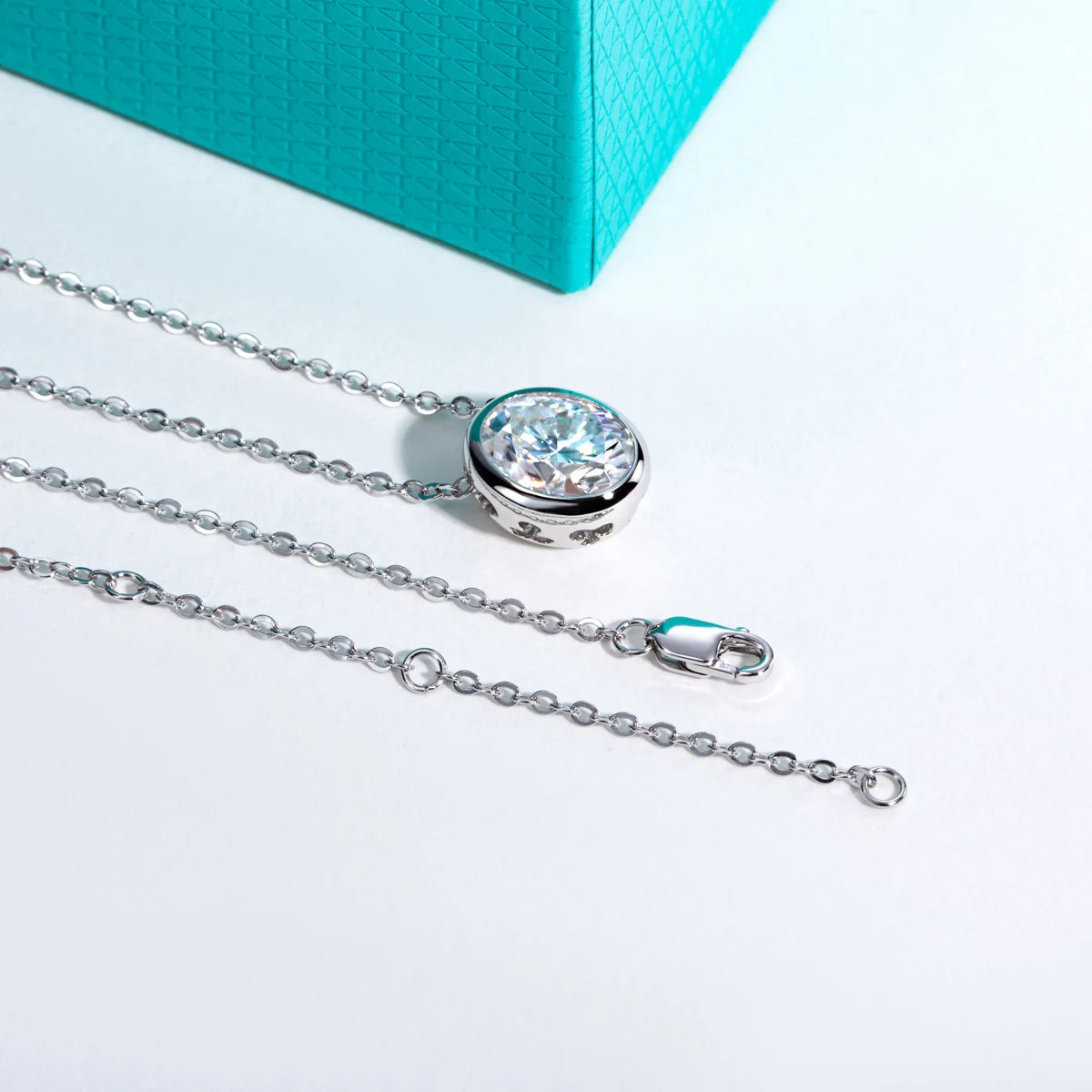 Oval Cut Moissanite Bezel Pendant Necklace - 18K Gold Plated 925 Sterling Silver D Color