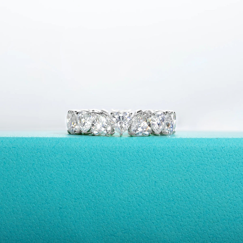 5mm Heart Cut D Color Moissanite Eternity Band - 18K Gold Plated Sterling Silver