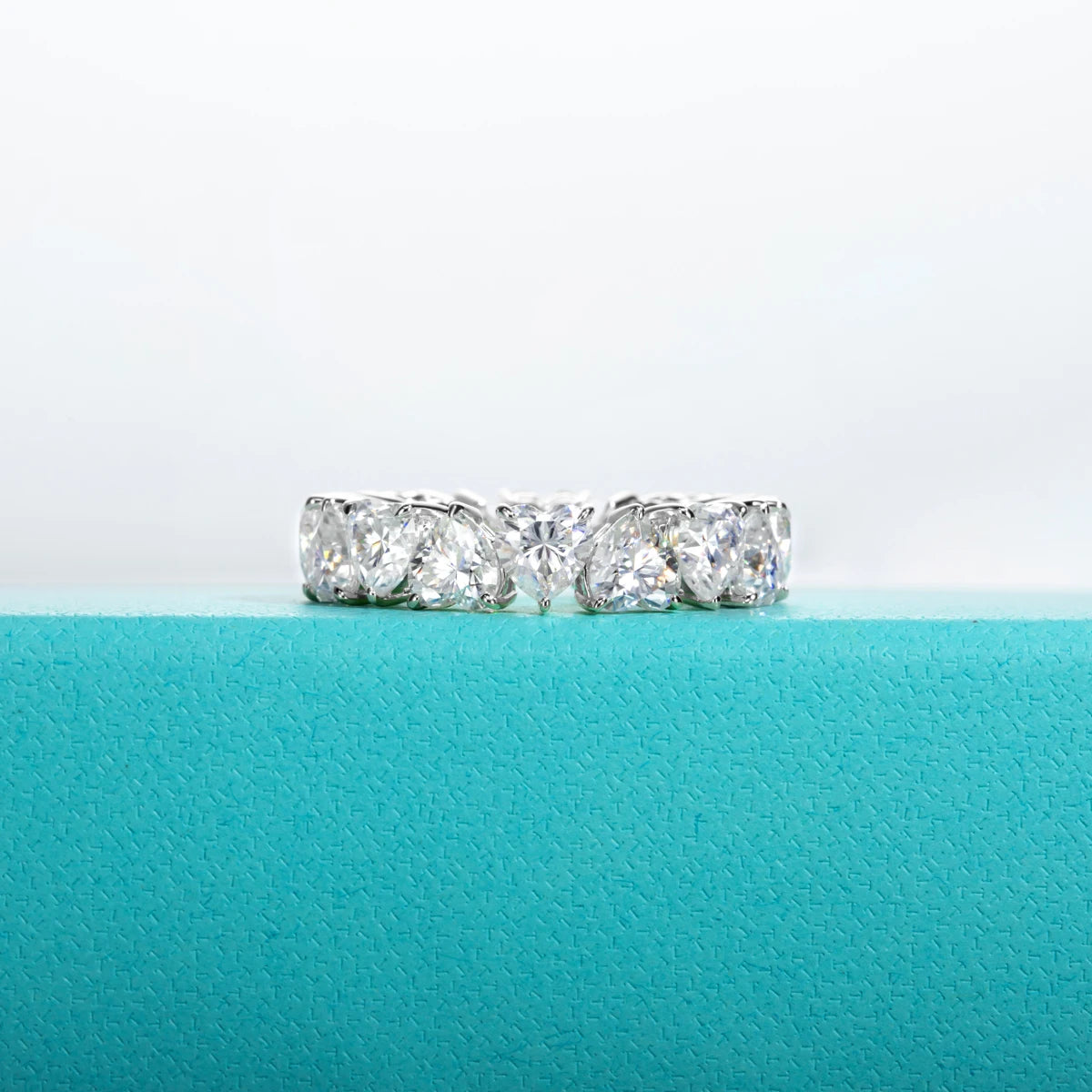 5mm Heart Cut D Color Moissanite Eternity Band - 18K Gold Plated Sterling Silver