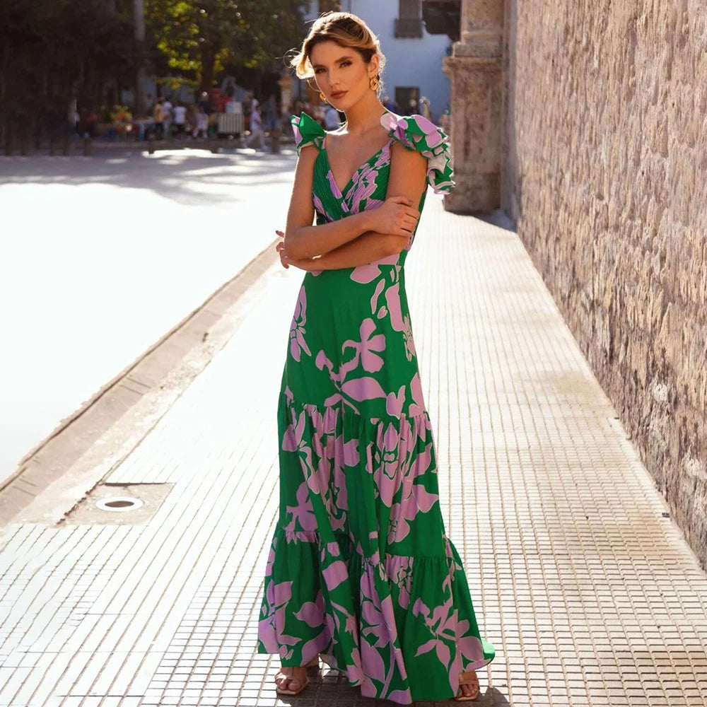 Ruffle Shoulder Print Swimsuit - Elegant Beachwear