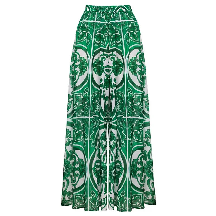 Deep V-Neck Swimsuit - Majolica Print Beachwear