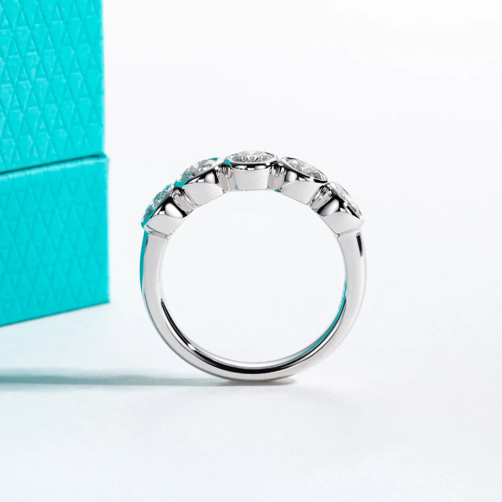 4mm Moissanite Half Eternity Bezel Band - 1.5cttw Sterling Silver Ring