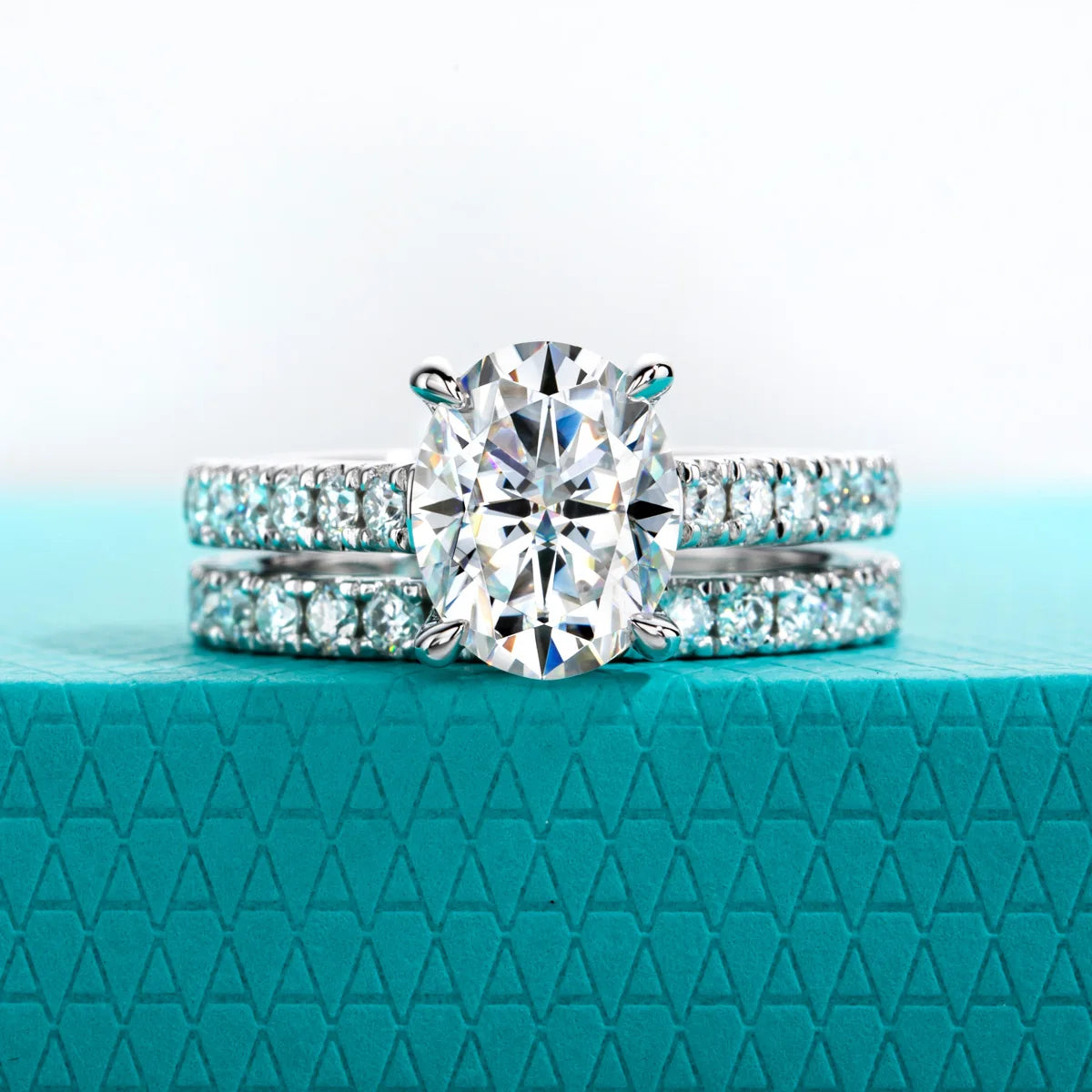 3ct Oval Cut D-Color Moissanite Bridal Ring Set - 925 Sterling Silver