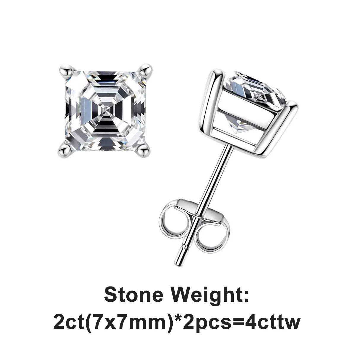 Asscher Cut Moissanite Stud Earrings - 10K Gold Post
