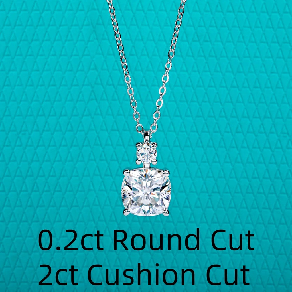Cushion Cut Moissanite Pendant Necklace - 925 Sterling Silver D Color