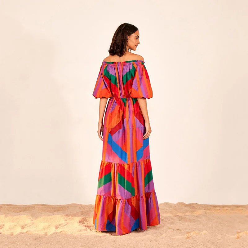Gradient Color Block Wrap Maxi Dress - Printed Summer Evening Dress