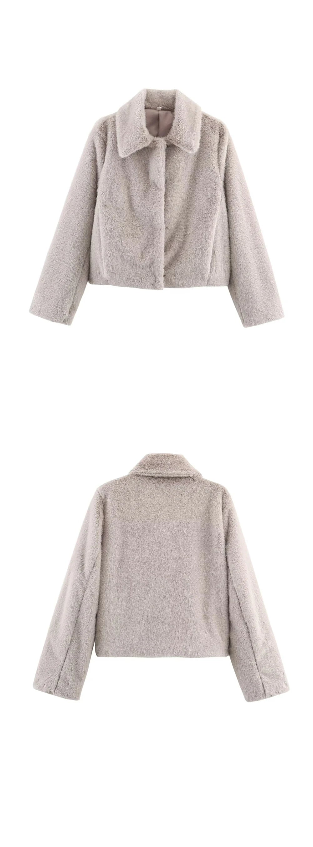 Beige jacket shown from front and back on a white background