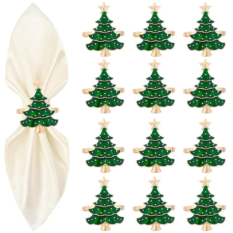 Set of 16 Christmas tree-shaped napkin holders with a white napkin.