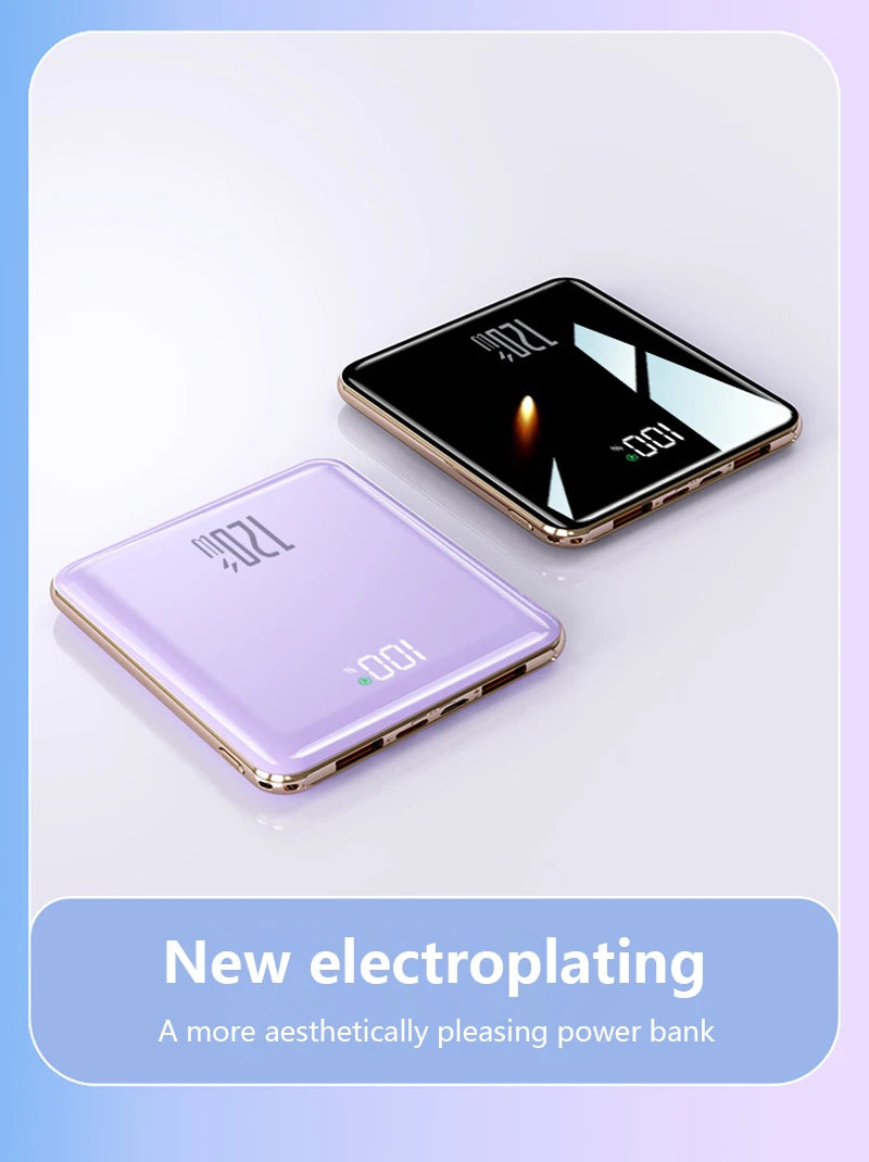 Two power banks with electroplating finish on a light blue background