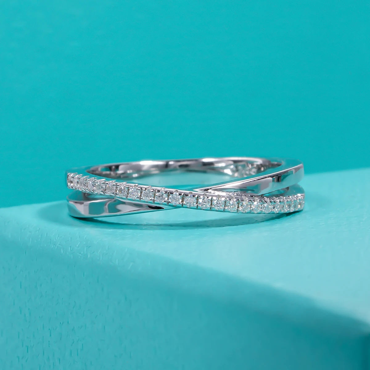 D Color Moissanite Cross Engagement Ring - 18K Gold Plated Wedding Band