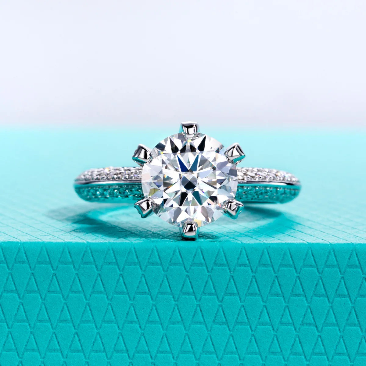 3ct Round Cut D-Color Moissanite Engagement Ring - 925 Sterling Silver