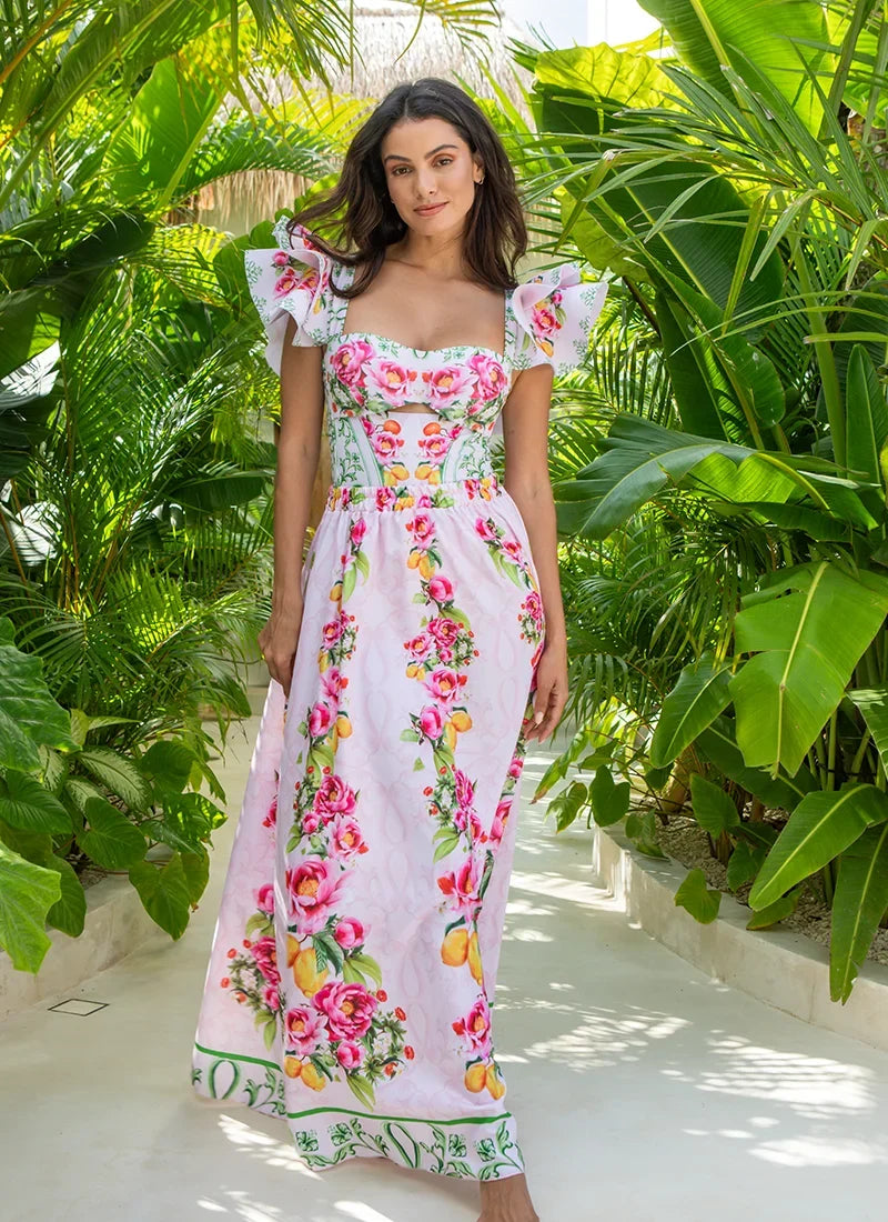 Lemon Floral Swimsuit - Ruffle Cutout Style