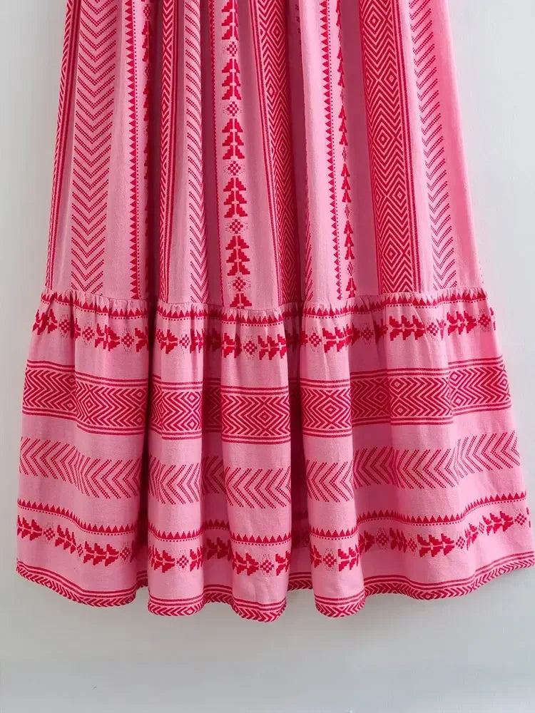 Bohemian Knitted Midi Dress - Vintage Strap Splice Dress for Women