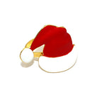 Red petal-shaped earring with gold and white accents on a white background