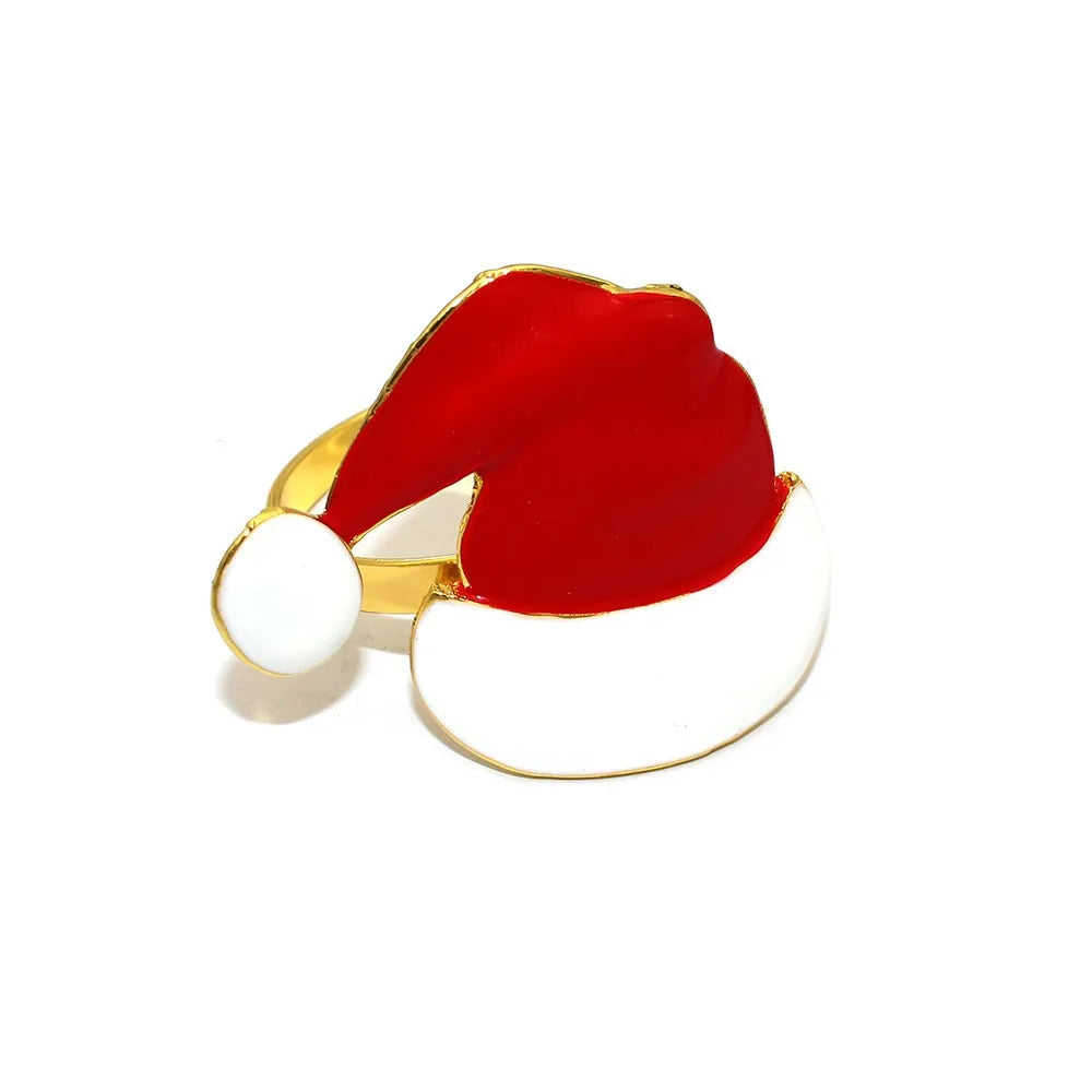 Red petal-shaped earring with gold and white accents on a white background