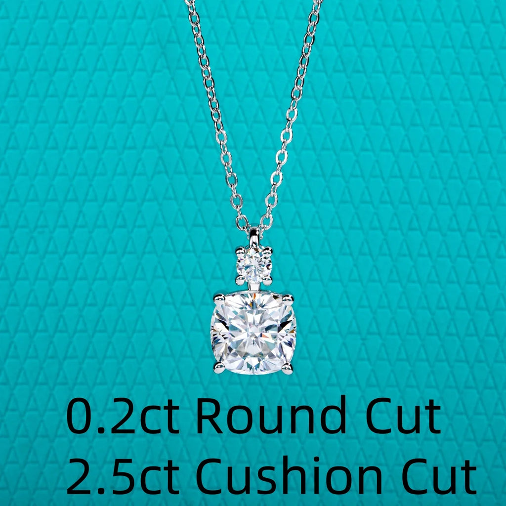 Cushion Cut Moissanite Pendant Necklace - 925 Sterling Silver D Color