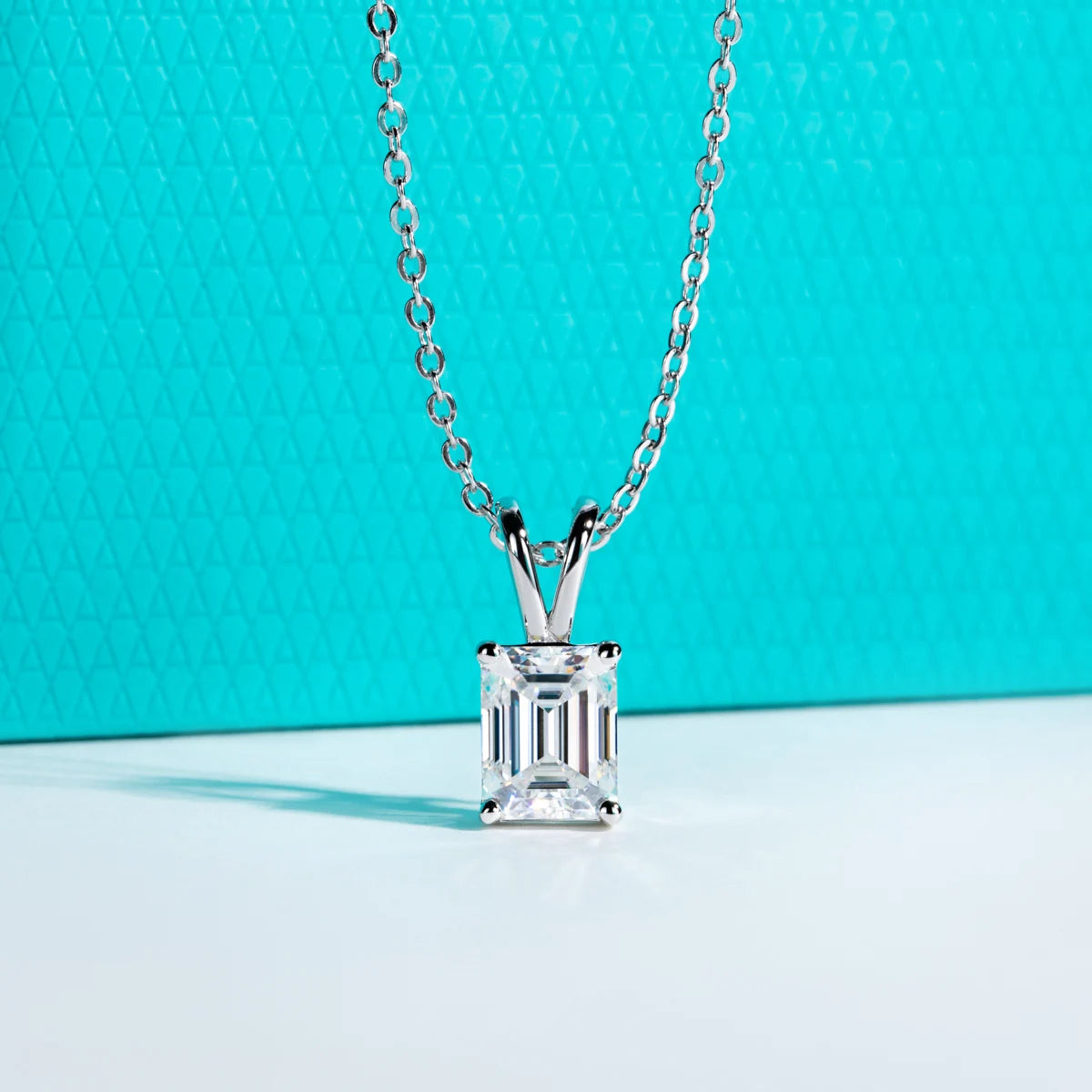Emerald Cut Moissanite Pendant Necklace - 925 Sterling Silver D Color