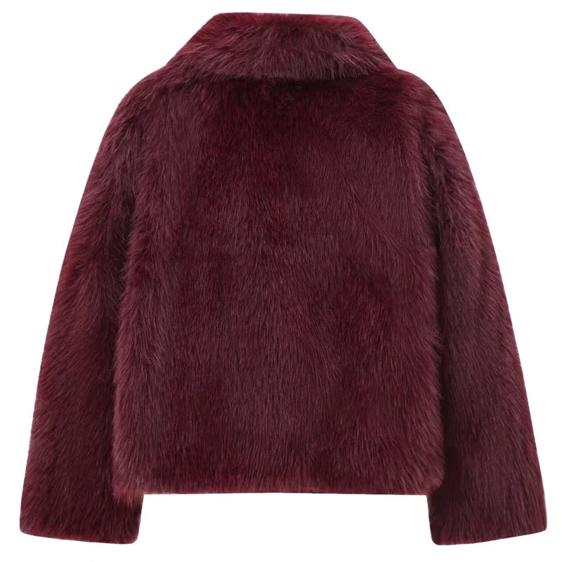 Maroon fur jacket on a white background