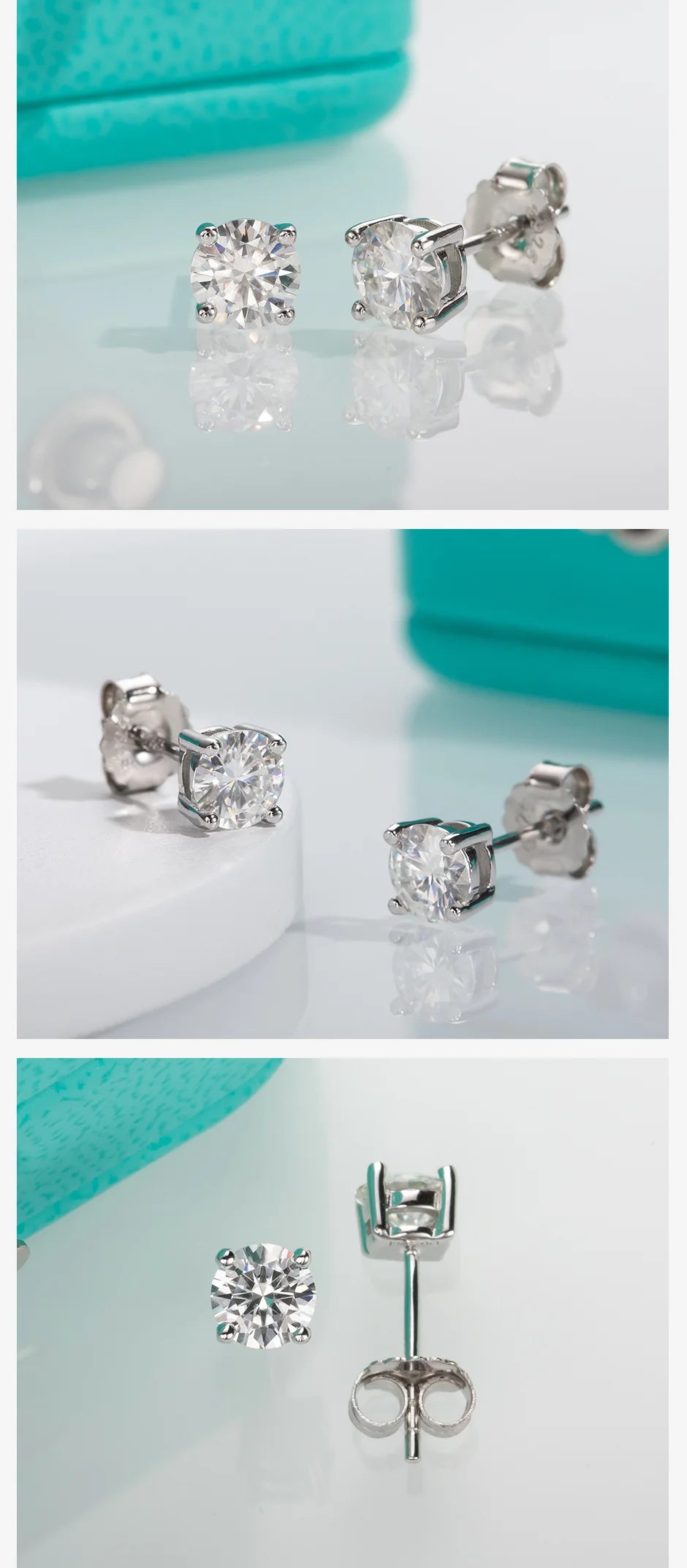 4mm Moissanite Stud Earrings - 925 Sterling Silver