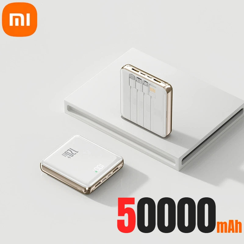 Two power banks with a '50000 mAh' label and Xiaomi logo on a white background
