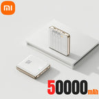 Two power banks with a '50000 mAh' label and Xiaomi logo on a white background