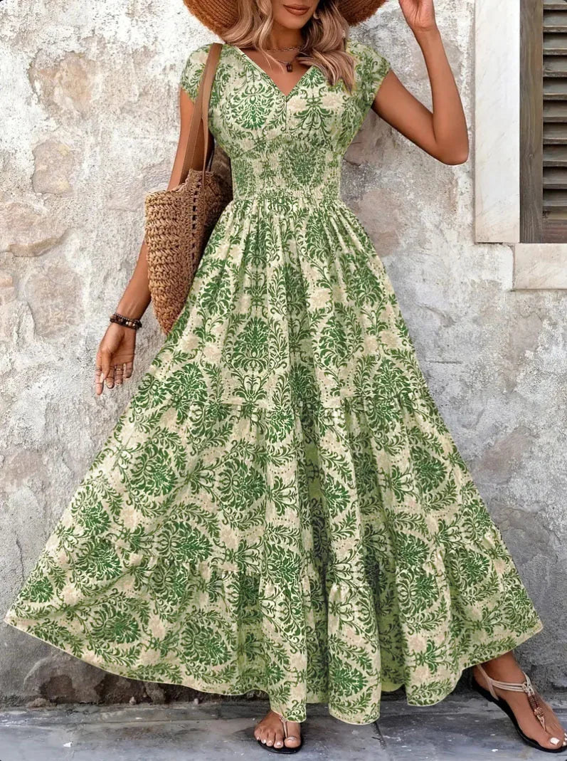 Vintage Floral V-Neck Summer Maxi Dress