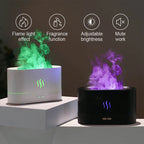 Two flameless candle-like products with green and purple flames on a dark background.