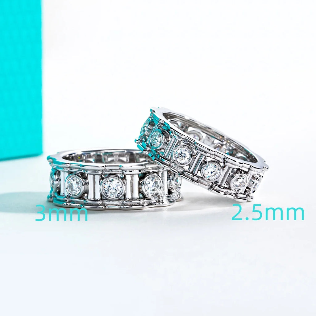 3mm Moissanite Roman Column Eternity Ring - Sterling Silver Wedding Band