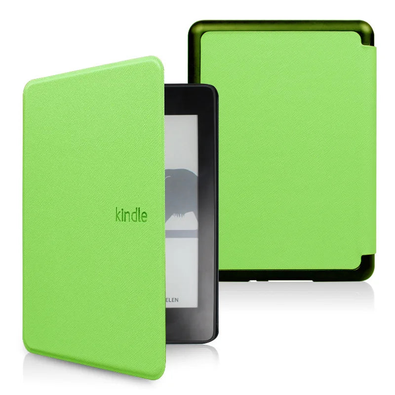 Green Kindle case on a white background