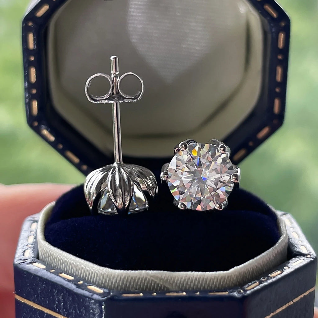 2ct D-Color Moissanite Lotus Flower Stud Earrings - 925 Sterling Silver