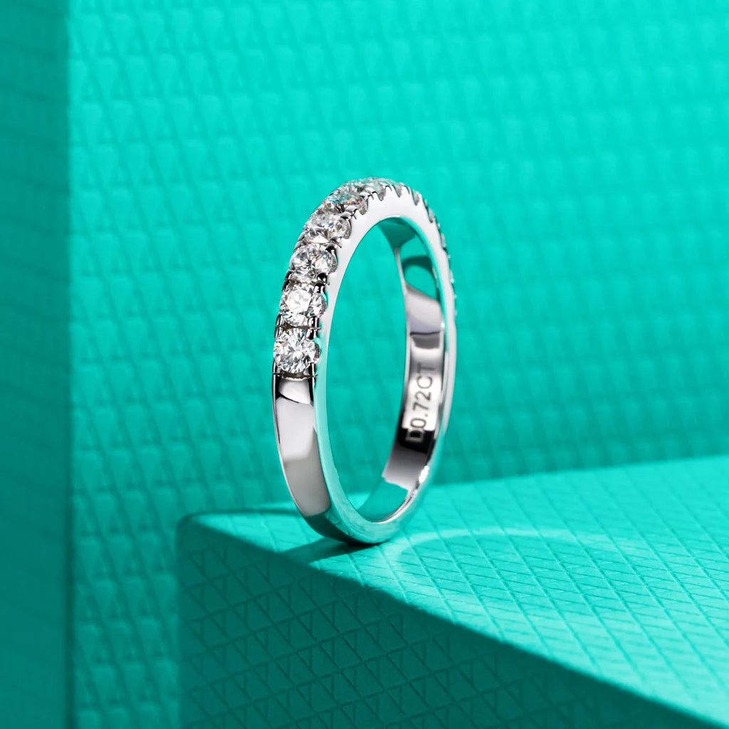 2.5mm Moissanite Half Eternity Band 0.72cttw - Sterling Silver Ring