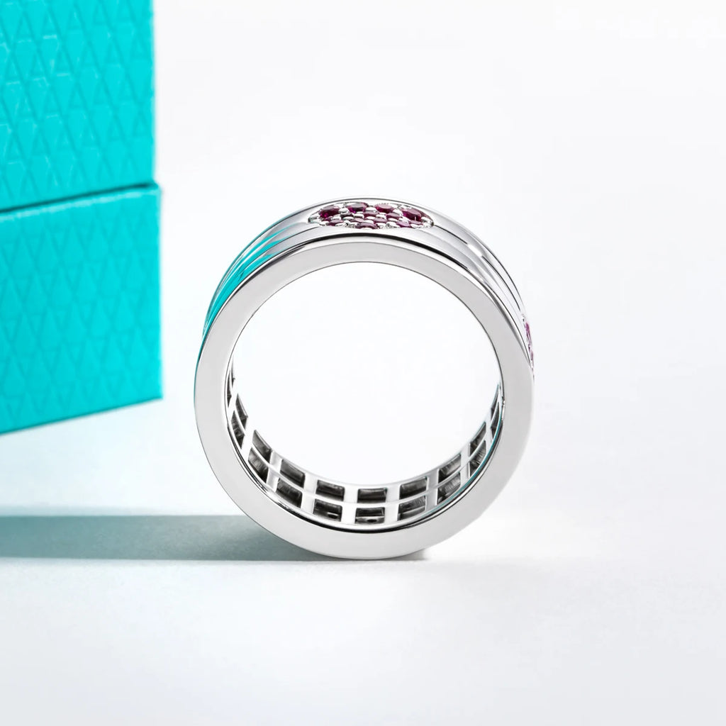 Moissanite Heart Spinner Band - Sterling Silver Fidget Wedding Ring