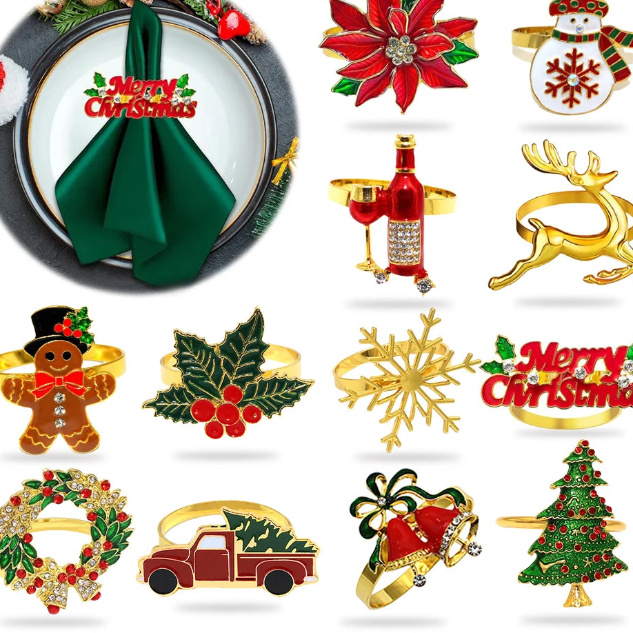 Collection of Christmas-themed jewelry and decorative items on a white background