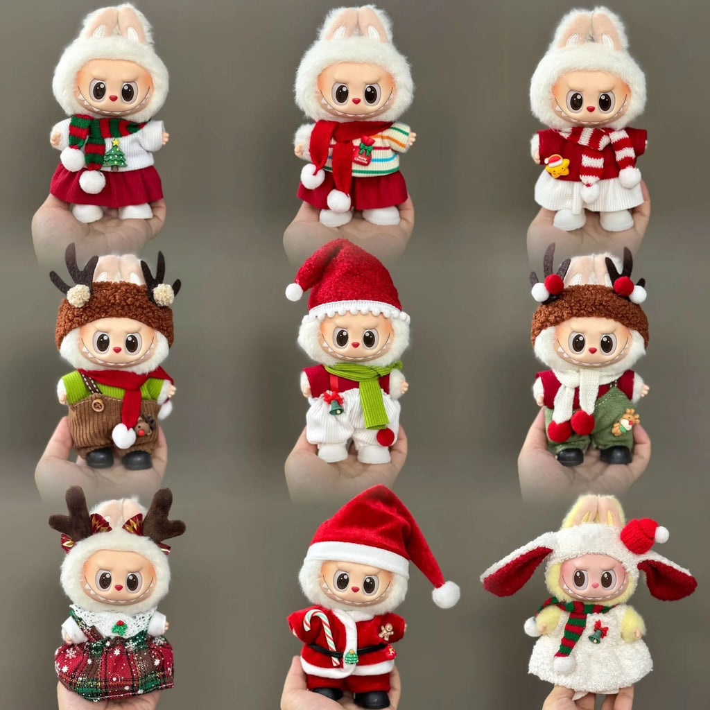 Set of Christmas-themed plush toys on a gray background