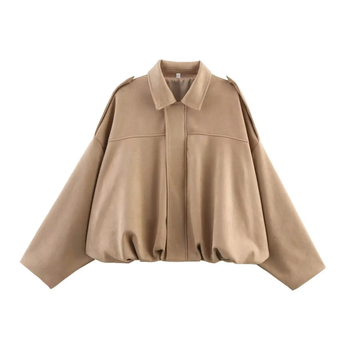 Beige cape-style jacket on a white background