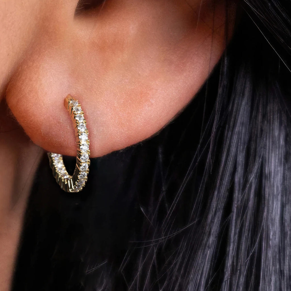 0.66ct D-Color Moissanite Huggie Hoop Earrings - Yellow Gold Plated