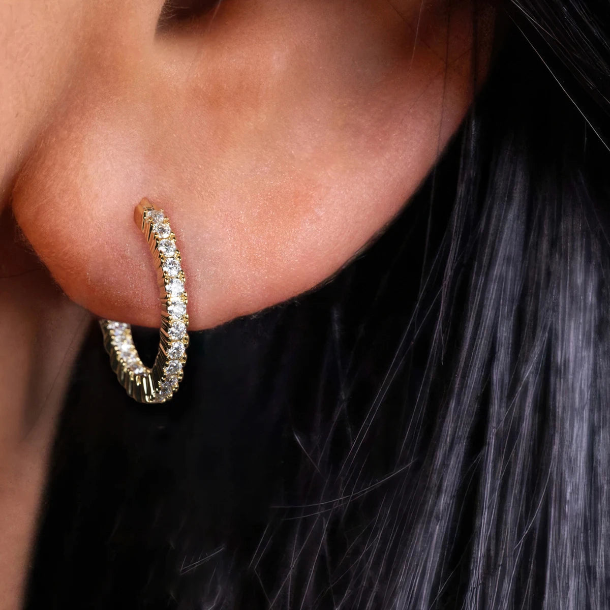 0.66ct D-Color Moissanite Huggie Hoop Earrings - Yellow Gold Plated