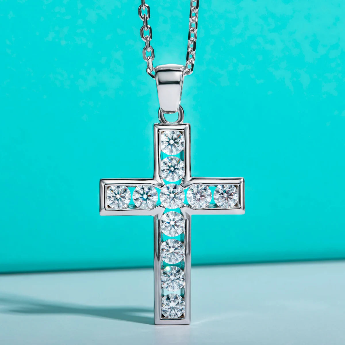 Moissanite Cross Pendant Necklace - 925 Sterling Silver 2.2ct