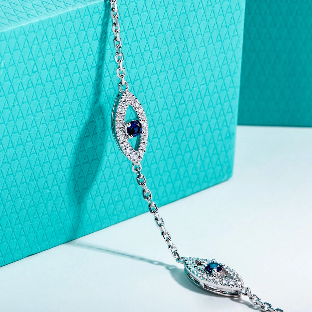 Moissanite Evil Eye Bracelet - 925 Sterling Silver Adjustable