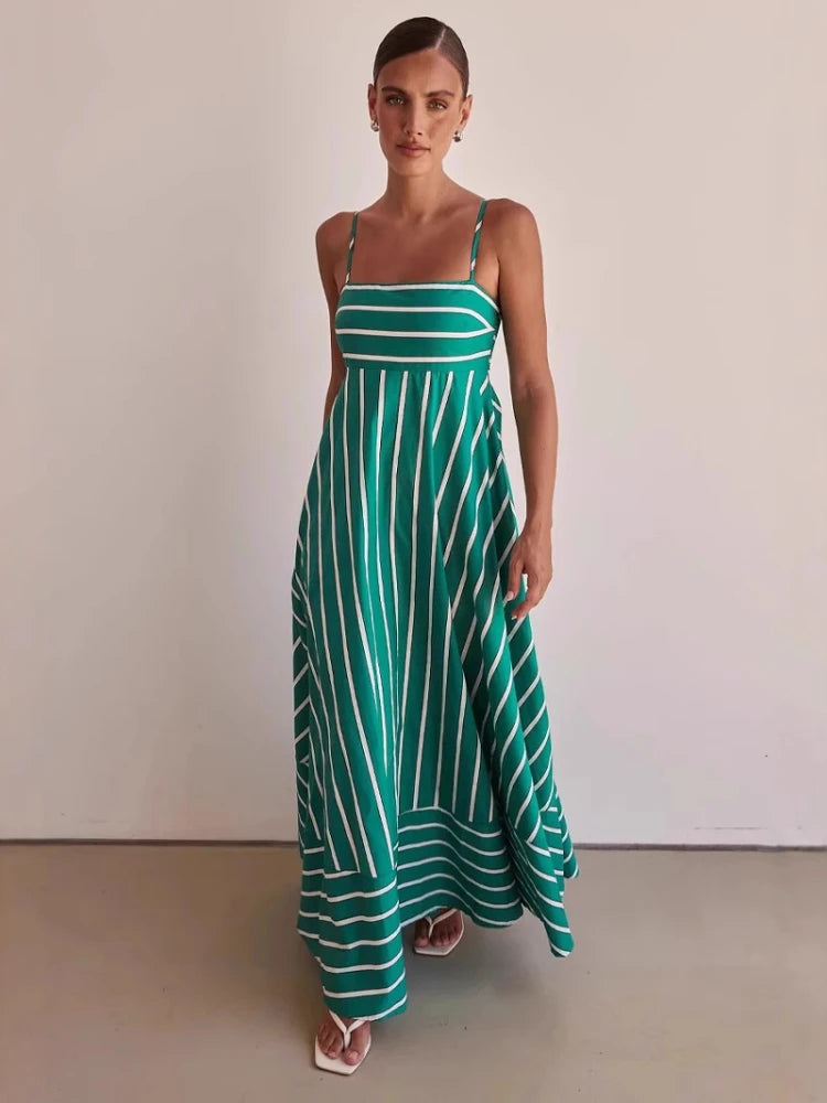 Spaghetti Strap Backless Maxi Dress - A-Line Elegant Silhouette