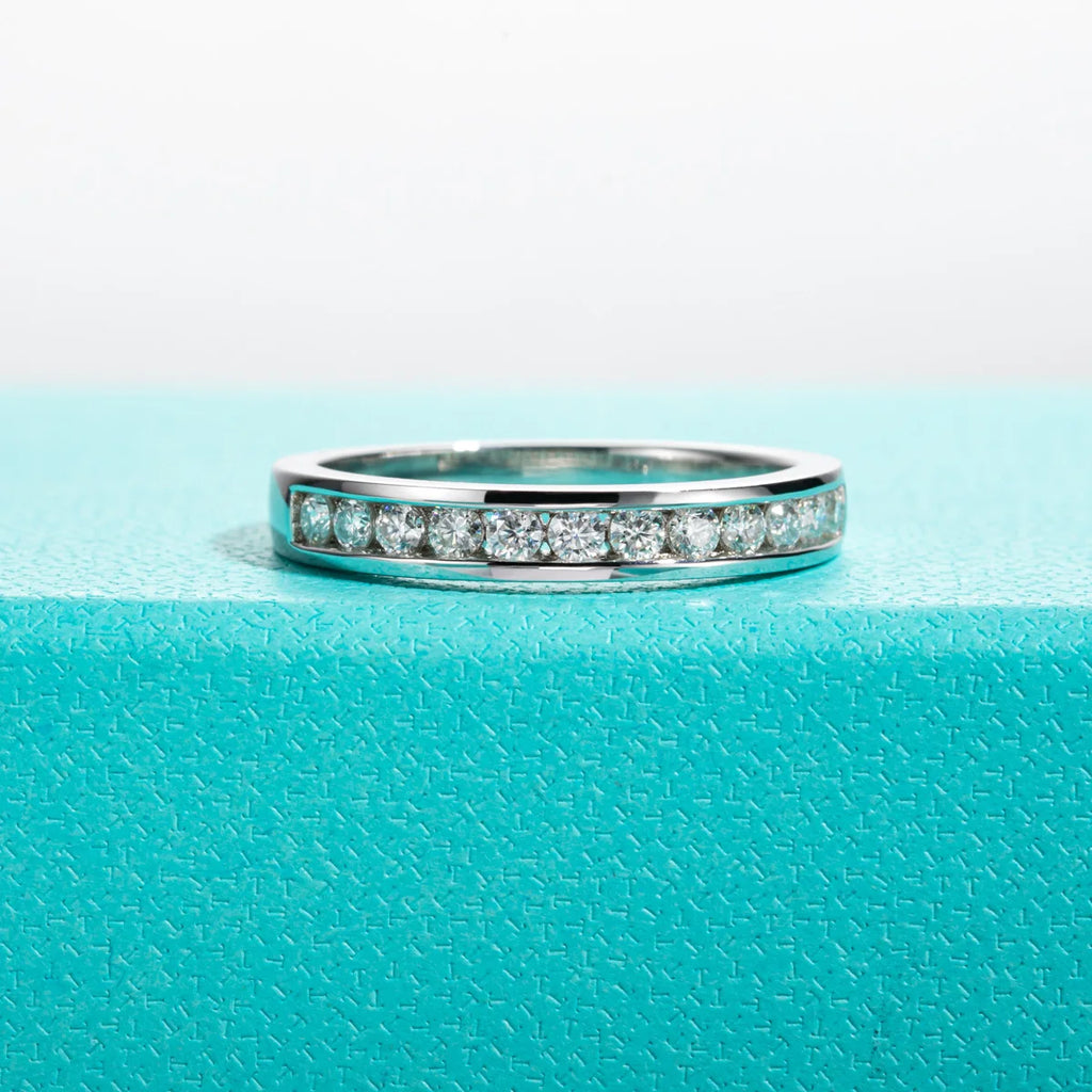 2mm Moissanite Wedding Band - Sterling Silver Round Cut Ring