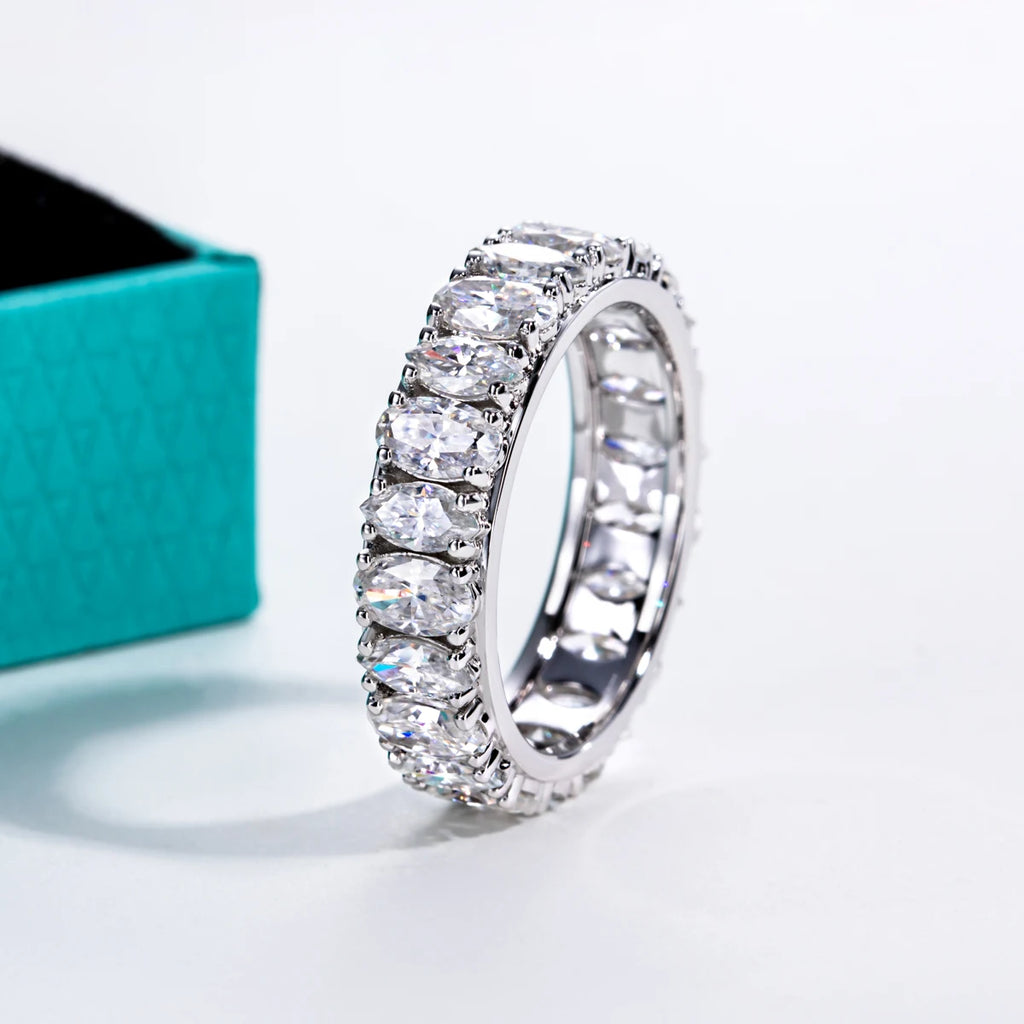 Oval & Marquise Moissanite Eternity Band - D Color Sterling Silver Ring