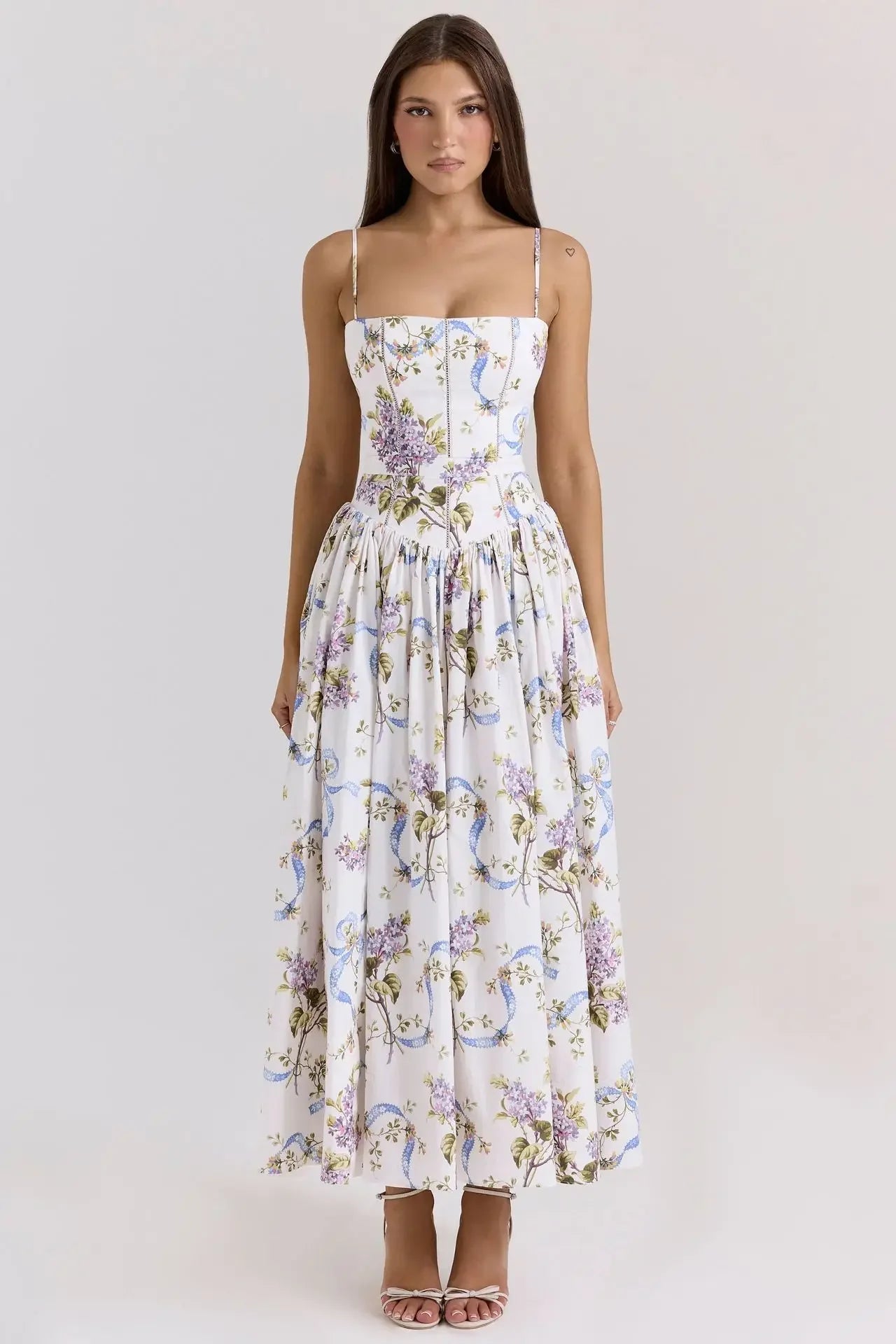 Floral Print Spaghetti Strap Midi Sundress - Cottagecore Style