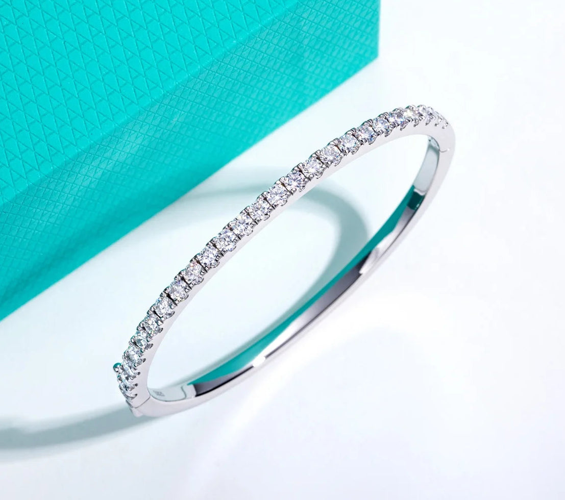 3mm Half Eternity Moissanite Bracelet - 925 Sterling Silver 18K Gold Plated
