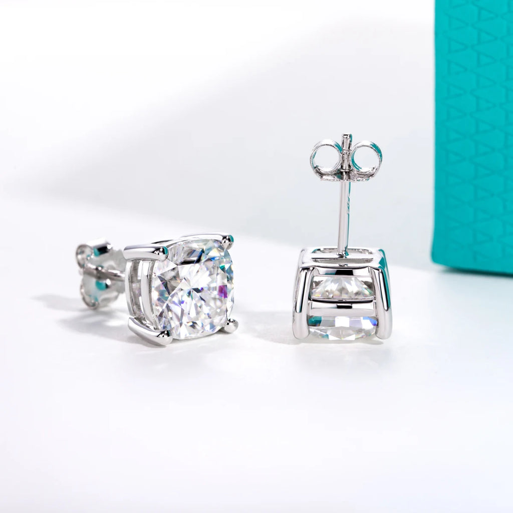 Cushion Cut D-Color VVS1 Moissanite Stud Earrings - 925 Sterling Silver