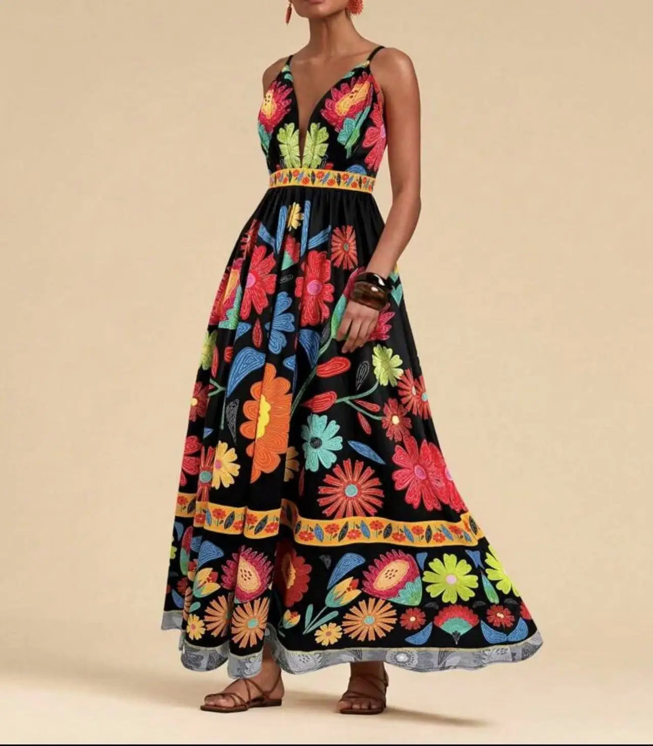Printed Halter Maxi Dress Set - Bold V-Neck Summer Dress