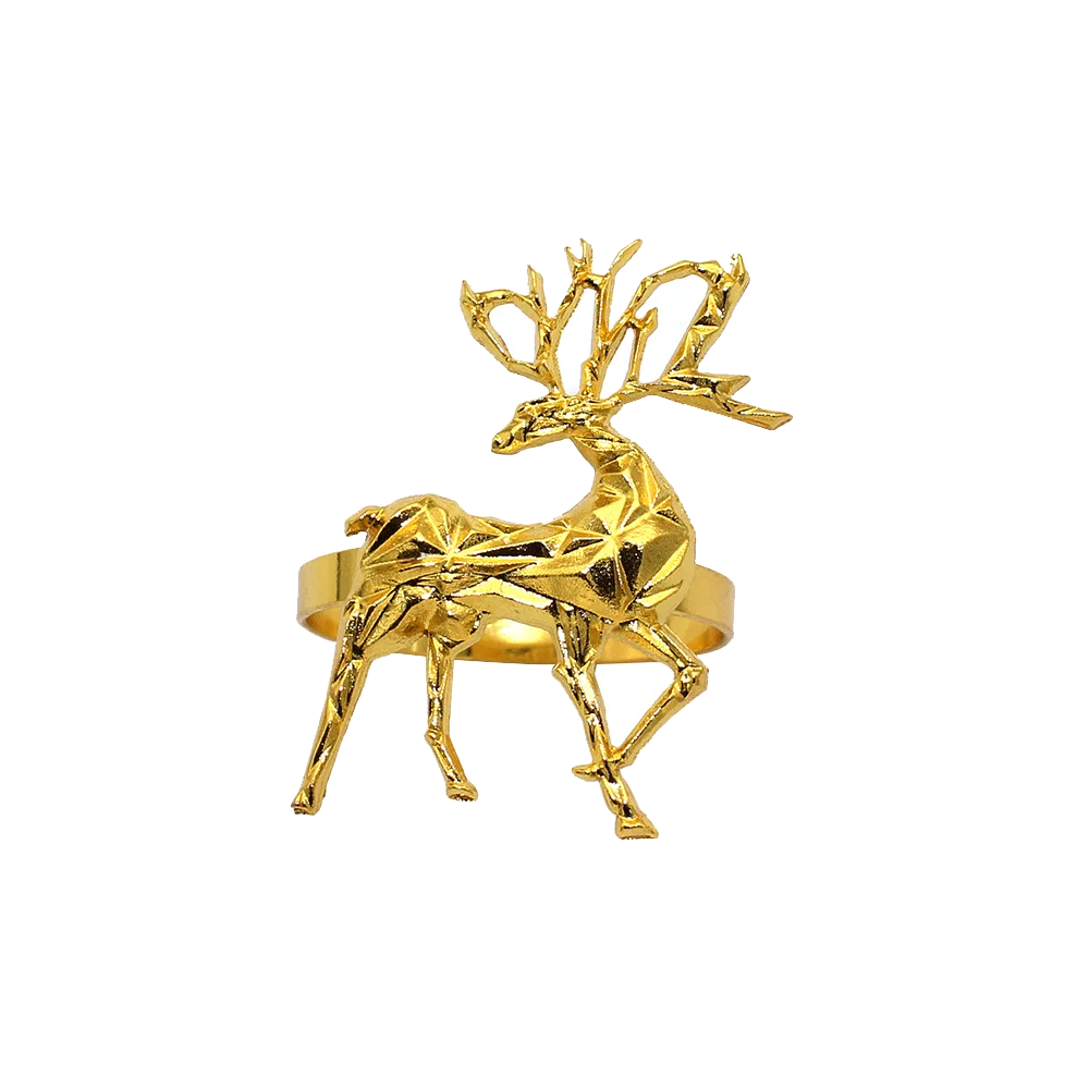 Gold deer-shaped ring on a white background