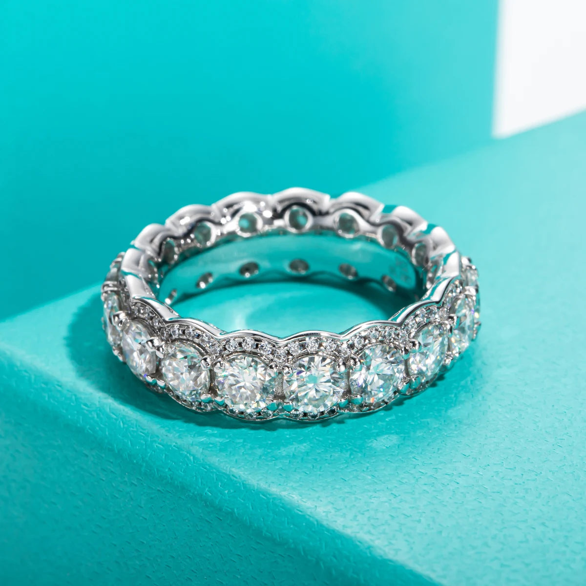 4mm D Color Moissanite Eternity Band 5.5cttw - 925 Sterling Silver Wedding Ring