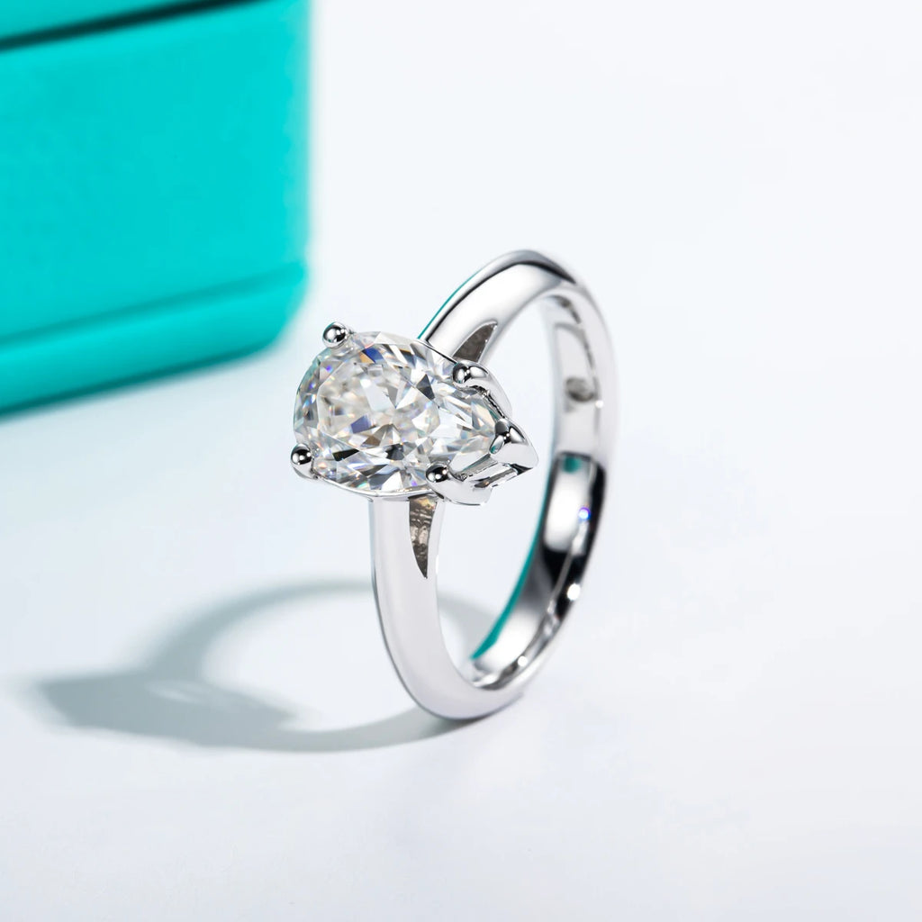 2.5ct Pear Cut D-Color Moissanite Engagement Ring - 925 Sterling Silver